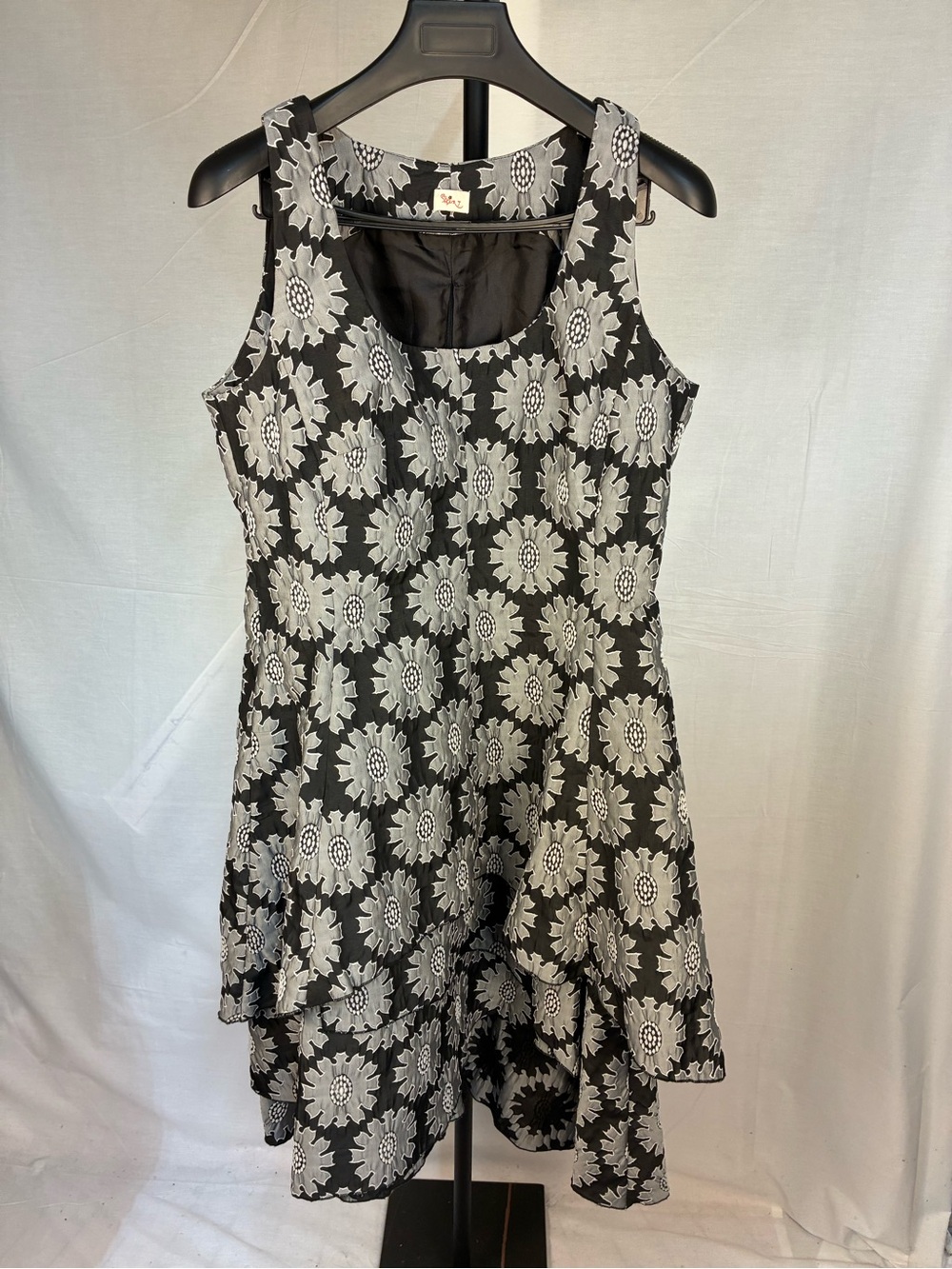 Heart Netherlands Gray Floral Jacquard Tiered Flounce Tank Dress 10
